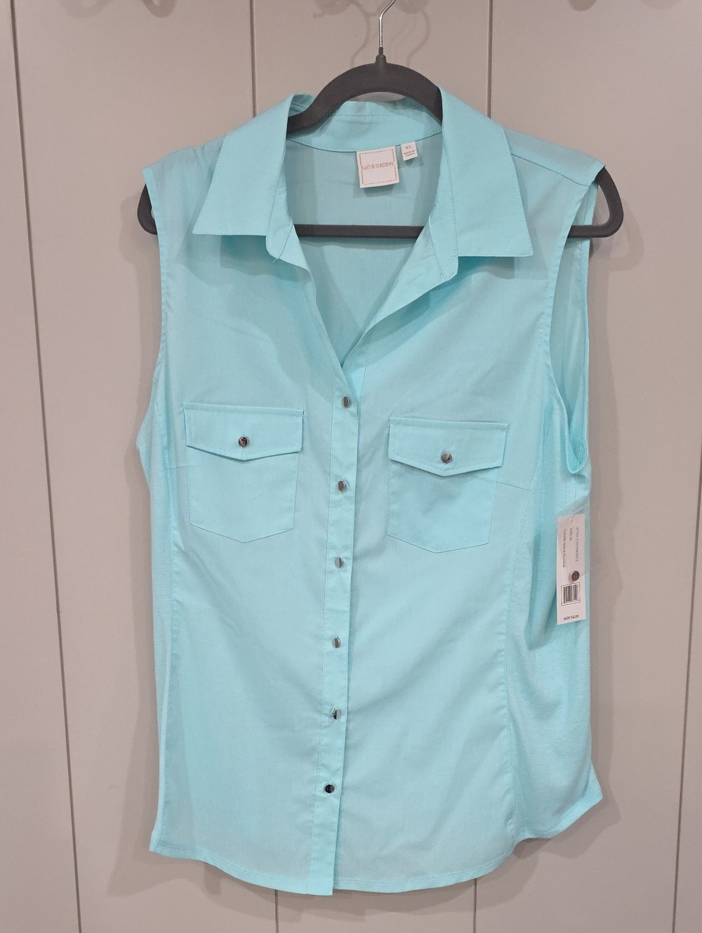 Zac & Rachel Sleeveless Button-Down Shirt in Aqua
